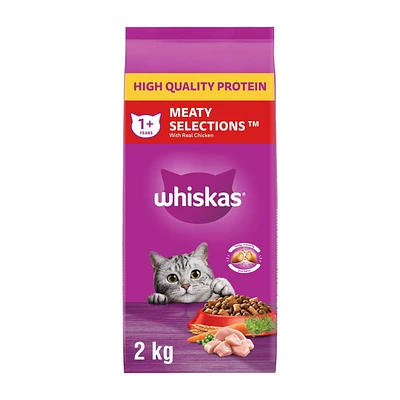 Whiskas Meaty Selections Chicken Natural Adult Dry Cat Food, 2 - 9.1kg