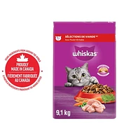 WHISKAS Adult Dry Cat Food Meaty Selections With Real Chicken, 2 - 9.1kg