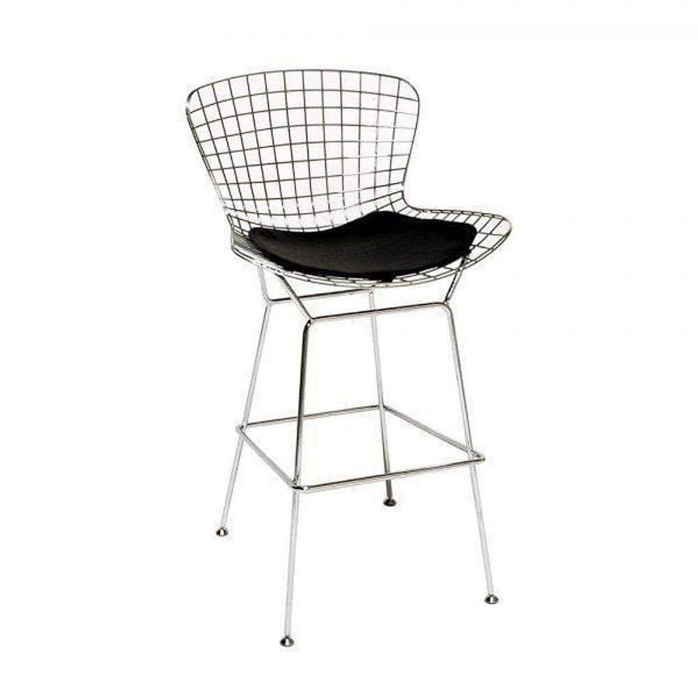 Plata Import - Bertoia Stool  in Chrome and Black with  Cushion Seat