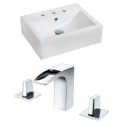 in. W Wall Mount White Bathroom Vessel Sink Set For 3H8-in. Center Faucet AI