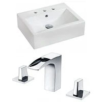 in. W Wall Mount White Bathroom Vessel Sink Set For 3H8-in. Center Faucet AI