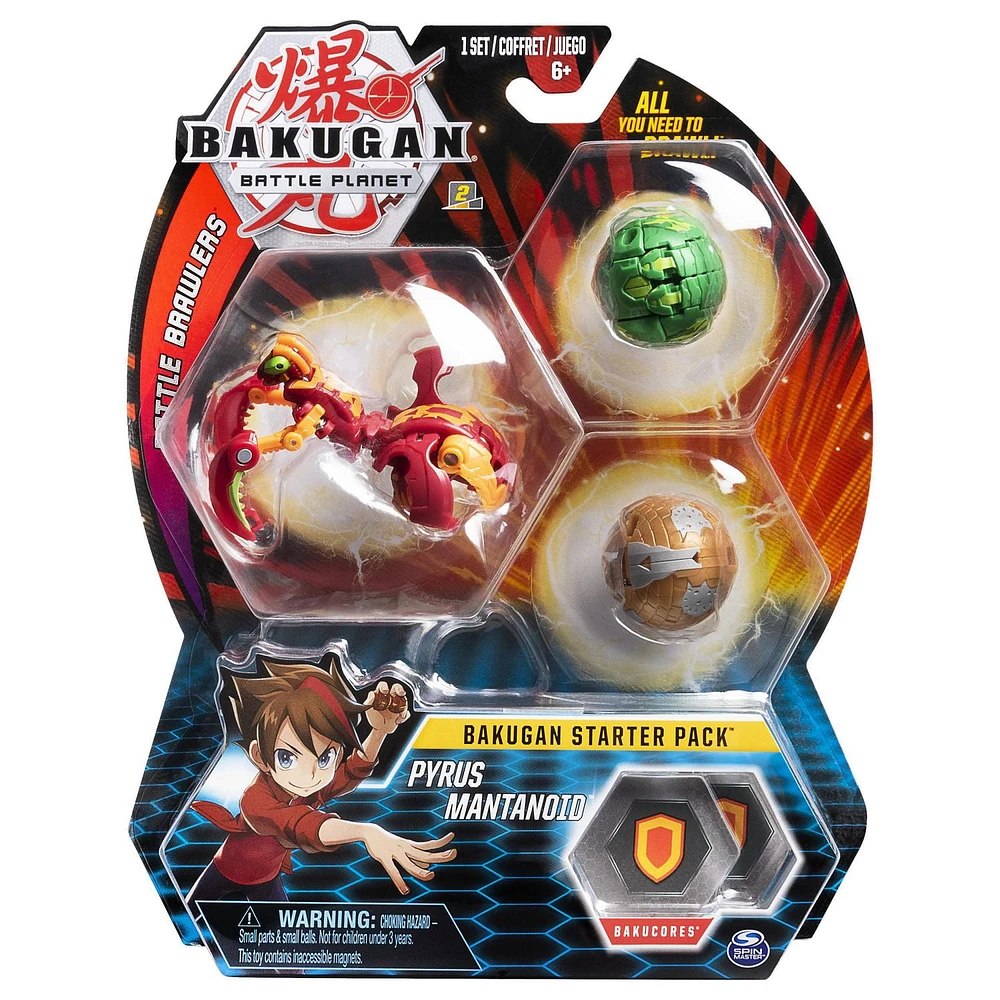 Bakugan Starter Pack 3-Pack, Pyrus Mantanoid, Collectible Action Figures, for Ages 6 and Up