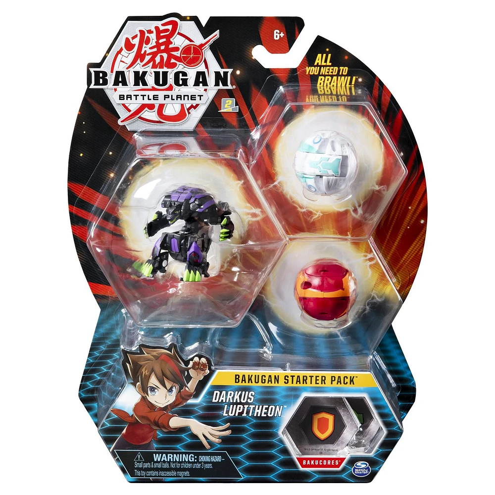 Bakugan Starter Pack 3-Pack, Darkus Lupitheon, Collectible Action Figures, for Ages 6 and Up