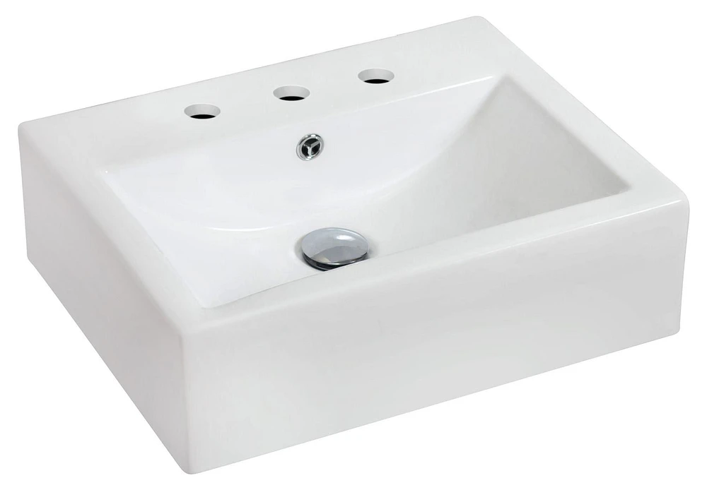 in. W Wall Mount White Bathroom Vessel Sink Set For 3H8-in. Center Faucet AI