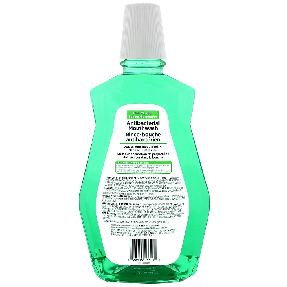 Equate Rince-bouche antibactérien Saveur de menthe originale Format économique Equate Rince-bouche antibactérien Format économique 1,5 L- Aide à rafraîchir l'haleine