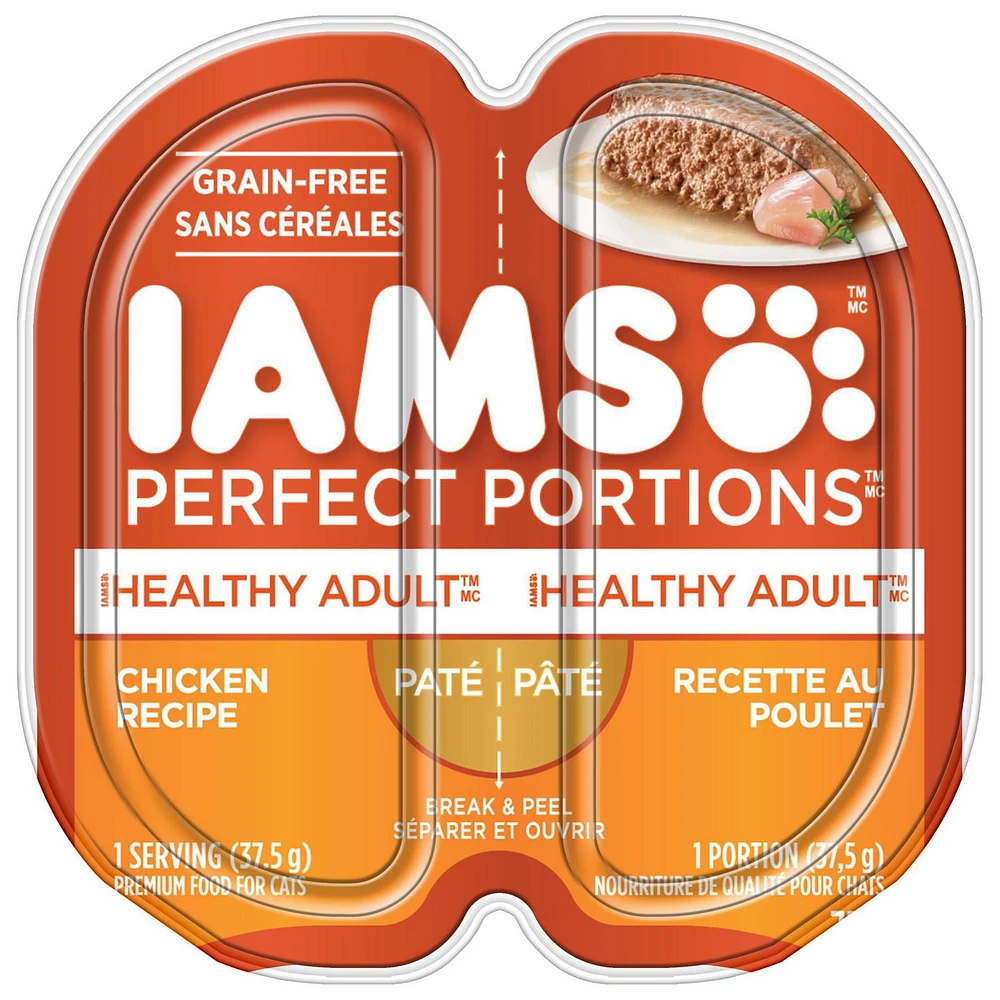 Iams Perfect Portions Grain Free Chicken Paté Healthy Adult Wet Cat Food, 75g