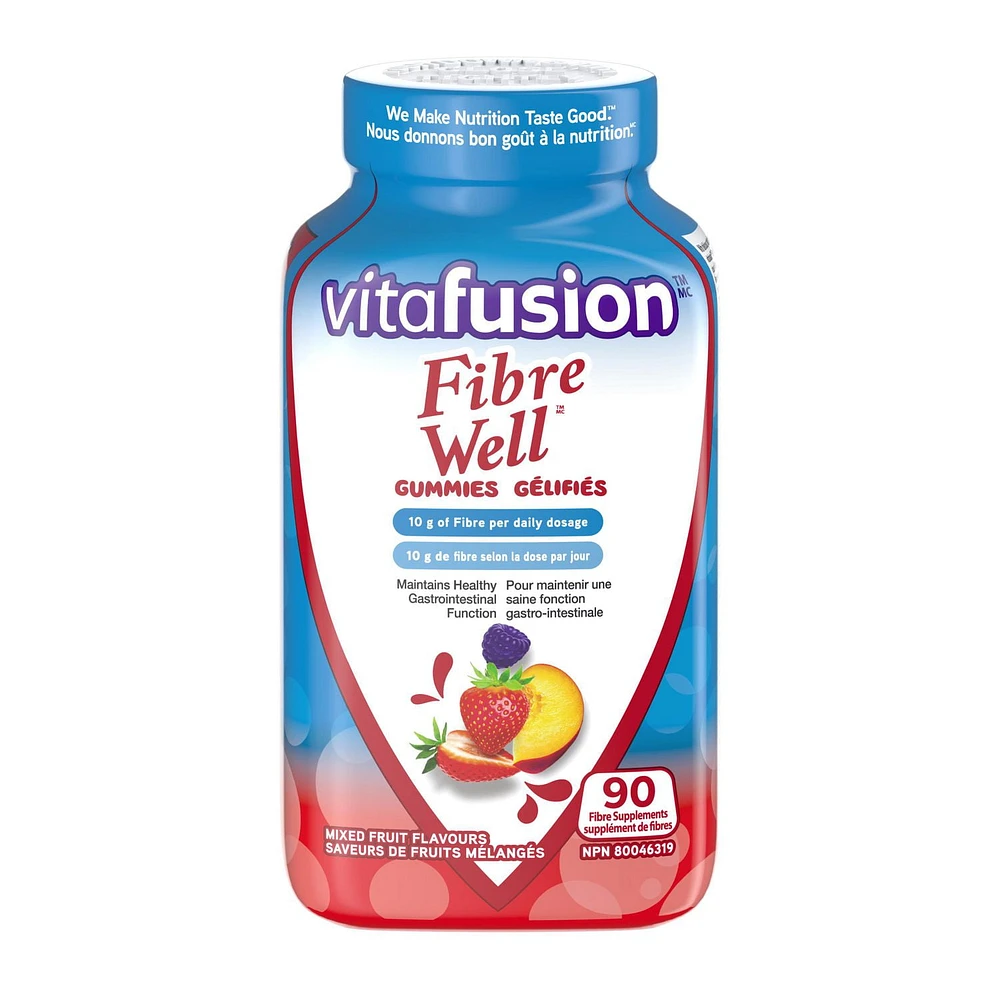 Supplément de fibres gelifiés Fibre Well de Vitafusion pour adultes 90 gelifiés, saveur naturelle