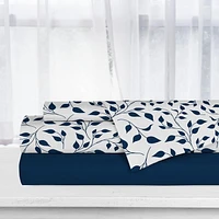 Safdie & Co. Sheet Set 4PC D Printed Solid Navy Leaves