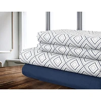 Safdie & Co. Sheet Set Microfiber 3PC T Geo Printed Solid Navy