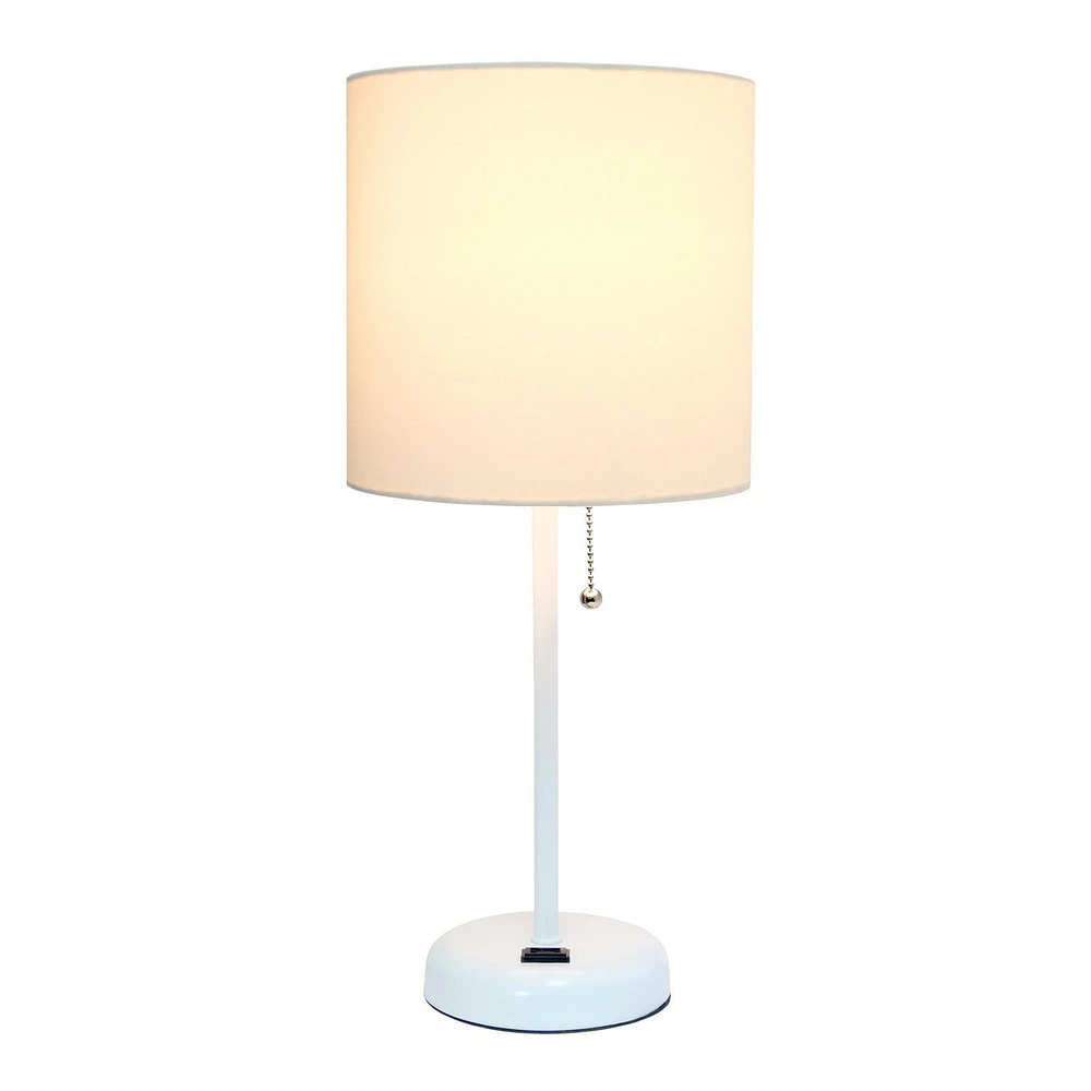 LimeLights Stick Lamp with Charging Outlet and Fabric Shade