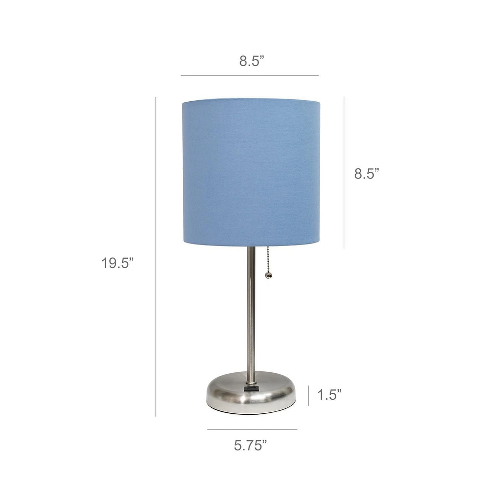 LimeLights Stick Lamp with USB charging port and Fabric Shade