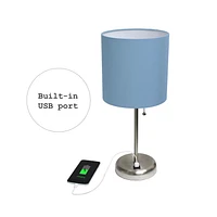 LimeLights Stick Lamp with USB charging port and Fabric Shade