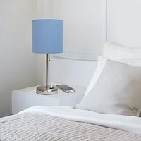 LimeLights Stick Lamp with USB charging port and Fabric Shade