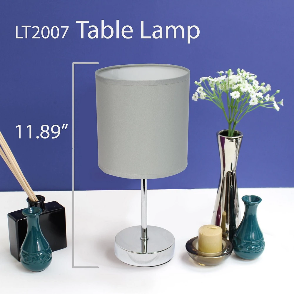 Simple Designs Chrome Mini Basic Table Lamp with Fabric Shade