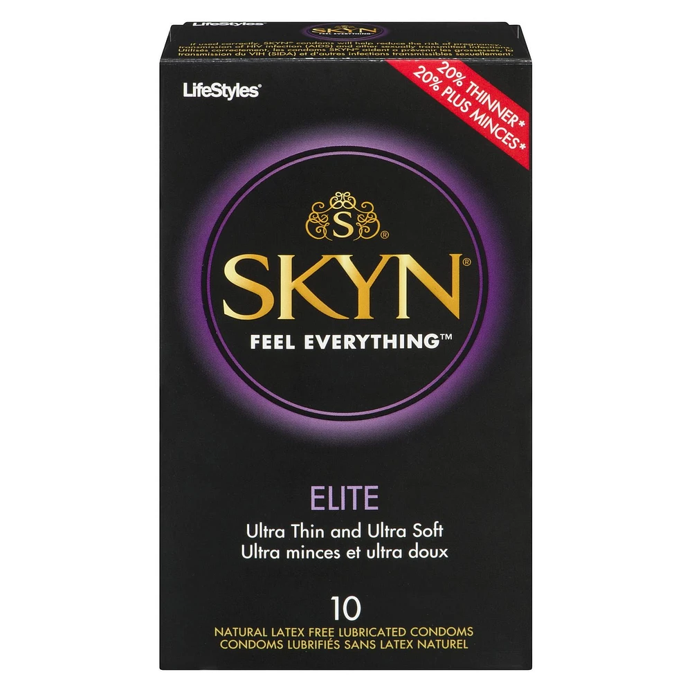 SKYN Elite Lot de 10 préservatifs ultra fins et ultra doux en polyisoprène synthétique, sans latex 10 conservateurs
