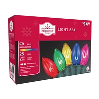 Holiday Time Multi-Color Incandescent C9 Holiday String Lights, 21’, Green Wire (25 Count), 10" (25.4 cm) bulb spacing