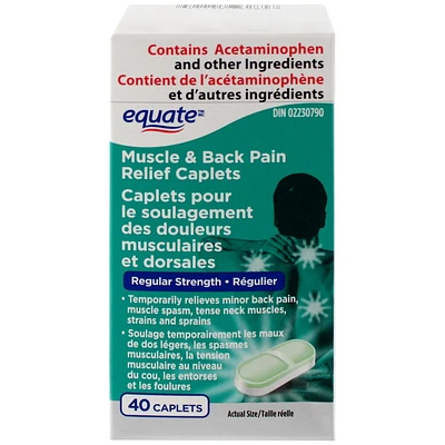 Equate Caplets pour le soulagement des douleurs musculaires et dorsales 40 Caplets, Régulier