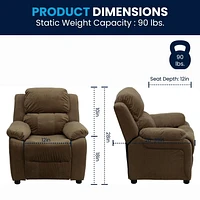 Deluxe Padded Contemporary Microfiber Kids Recliner with Storage Arms