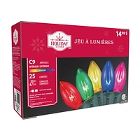 Holiday Time Multi-Color Incandescent C9 Holiday String Lights, 21’, Green Wire (25 Count), 10" (25.4 cm) bulb spacing