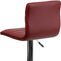 Contemporary Burgundy Vinyl Adjustable Height Barstool with Horizontal Stitch Back and Chrome Base