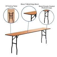 18'' x 96'' Rectangular Wood Folding Training / Seminar Table with Smooth Clear Coated Finished Top