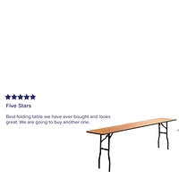 18'' x 96'' Rectangular Wood Folding Training / Seminar Table with Smooth Clear Coated Finished Top