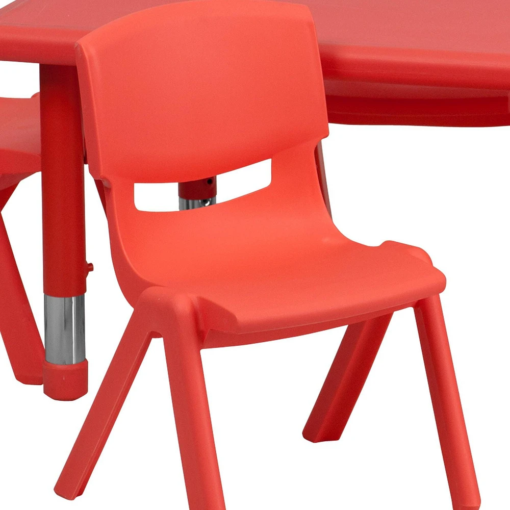 24''W x 48''L Rectangular Red Plastic Height Adjustable Activity Table Set with 6 Chairs