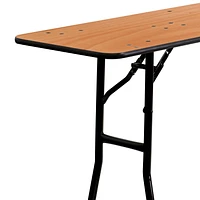 18'' x 96'' Rectangular Wood Folding Training / Seminar Table with Smooth Clear Coated Finished Top