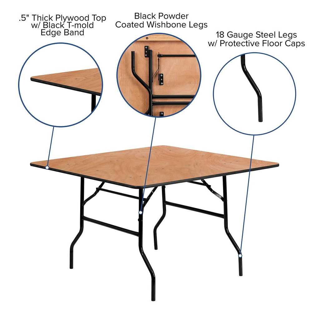 48'' Square Wood Folding Banquet Table