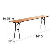 18'' x 96'' Rectangular Wood Folding Training / Seminar Table with Smooth Clear Coated Finished Top