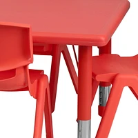 24''W x 48''L Rectangular Red Plastic Height Adjustable Activity Table Set with 6 Chairs