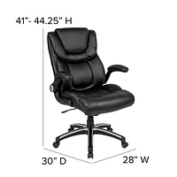 High Back Black Leather Executive Swivel Chair with Double Layered Headrest and Open Arms