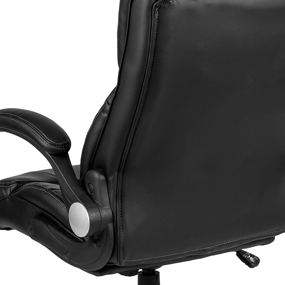 High Back Black Leather Executive Swivel Chair with Double Layered Headrest and Open Arms