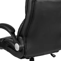 High Back Black Leather Executive Swivel Chair with Double Layered Headrest and Open Arms