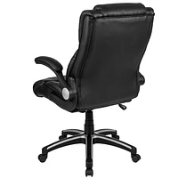 High Back Black Leather Executive Swivel Chair with Double Layered Headrest and Open Arms