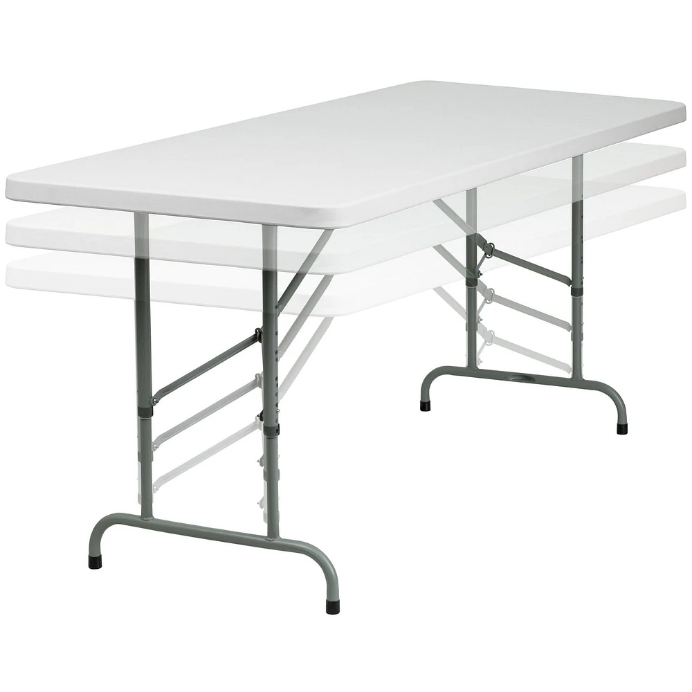 30''W x 72''L Height Adjustable Granite White Plastic Folding Table