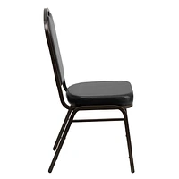 HERCULES Series Crown Back Stacking Banquet Chair in Black Vinyl - Gold Vein Frame