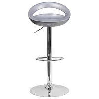 Contemporary Silver Plastic Adjustable Height Barstool with Rounded Cutout Back and Chrome Base