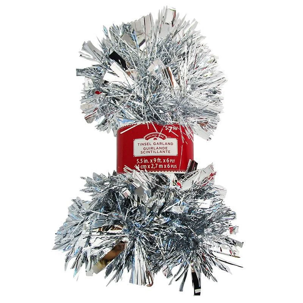 Holiday Time Tinsel Garland- silver