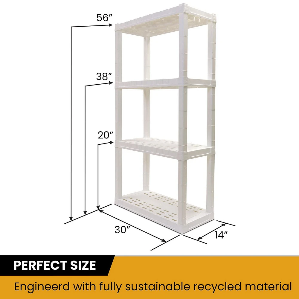 Hyper Tough 56"H x 14"D x 30"W 4 Shelf Plastic Garage Shelves, Storage Shelving Unit, White-400 Lbs Capacity