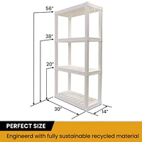 Hyper Tough 56"H x 14"D x 30"W 4 Shelf Plastic Garage Shelves, Storage Shelving Unit, White-400 Lbs Capacity