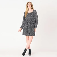 DV L/S smocked bodice Mini dress with tiered skirt, skirt