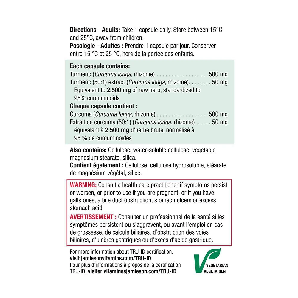 Jamieson Curcumine Curcuma 550 mg Format Économique 90 Capsules Végétales