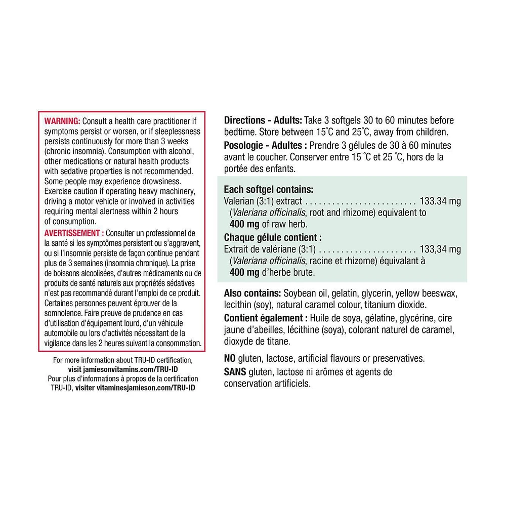 Jamieson Valerian 400 mg Softgels, 60 Softgels