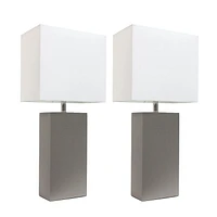 Elegant Designs 2 Pack Modern Leather Table Lamps with White Fabric Shades