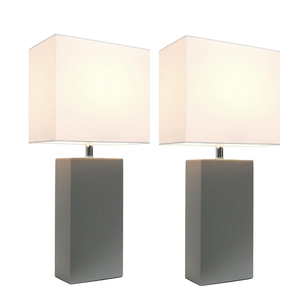 Elegant Designs 2 Pack Modern Leather Table Lamps with White Fabric Shades