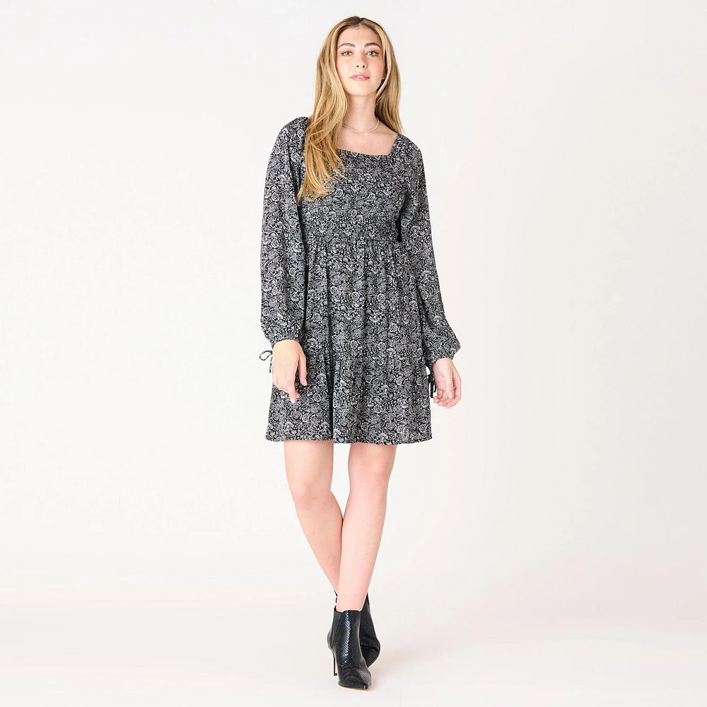 DV L/S smocked bodice Mini dress with tiered skirt, skirt