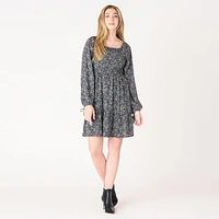 DV L/S smocked bodice Mini dress with tiered skirt, skirt