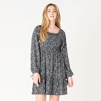 DV L/S smocked bodice Mini dress with tiered skirt, skirt