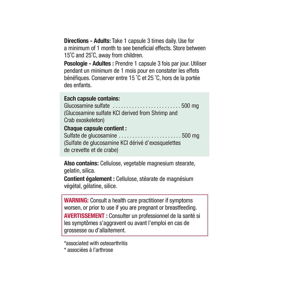 Jamieson Regular Strength Glucosamine 500 mg Capsules, 360 capsules